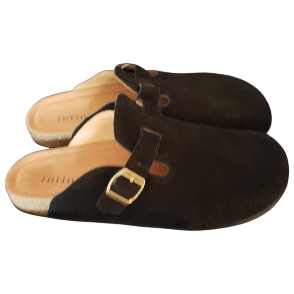 Intini Suede Slip-On Clogs W/Adjustable Buckle Strap & Cork Sole Blk Size 43/10 - Picture 5 of 10